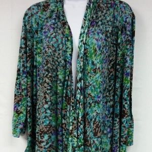 Ruby Rd Blue Green Draped Semi Sheer Cardigan Lg